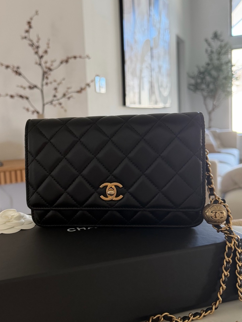 CHANEL Black Quilted Leather Crossbody with Gold CC